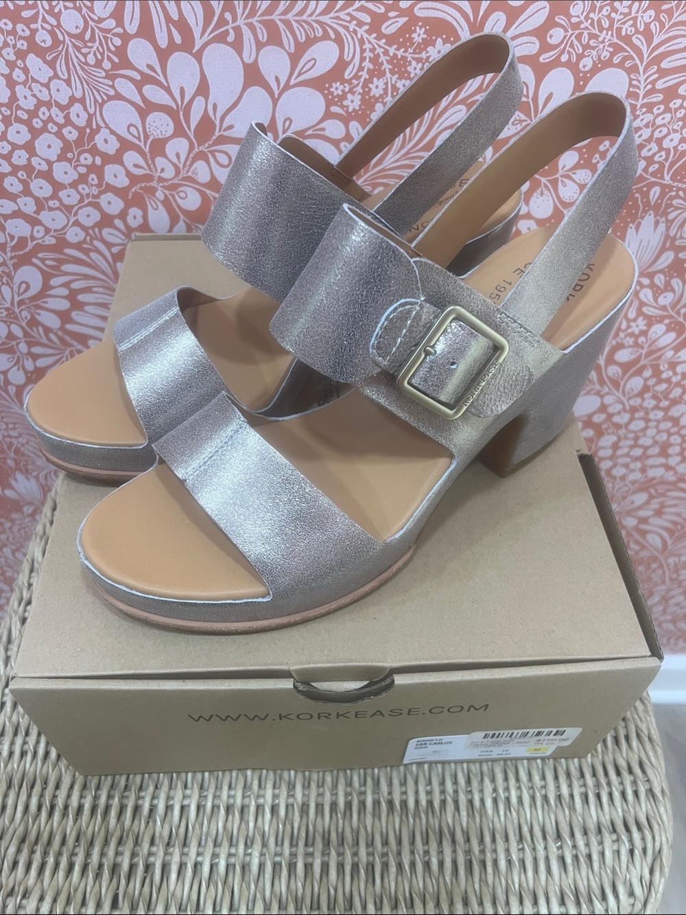 Kork-Ease San Carlos Metallic Rose Gold Slingback Block Heel Sandal